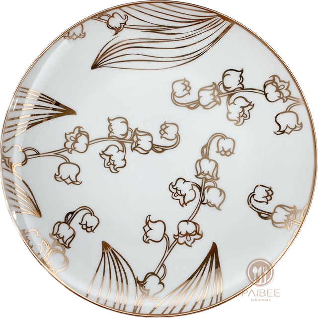 Gold border floral dinner plate