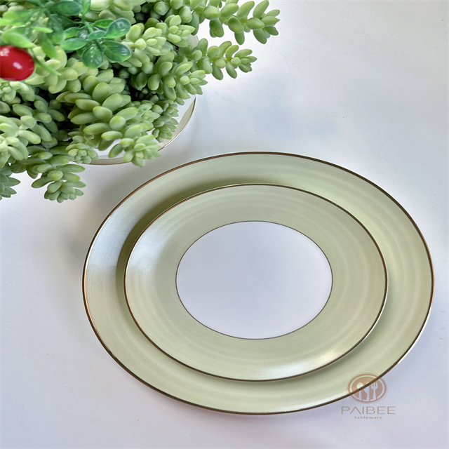Simple multi-colored bone china plate with gold rim
