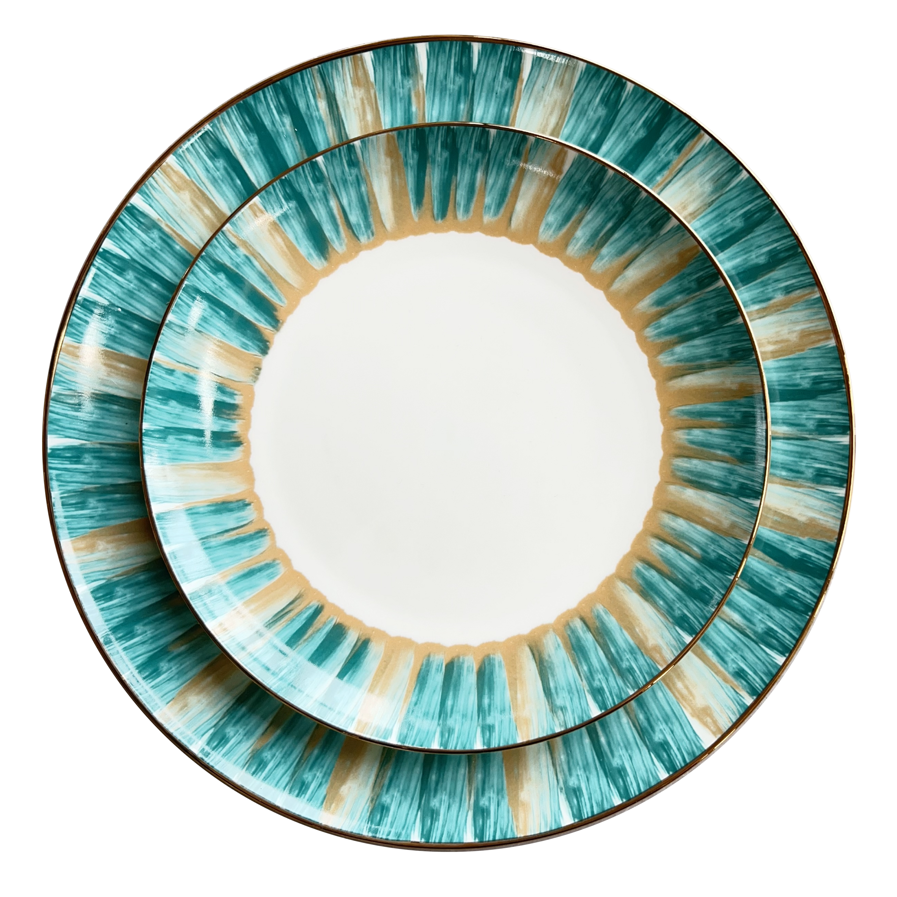 Blue and pink fantasy gold ring art decoration plate furniture decoration bone china set