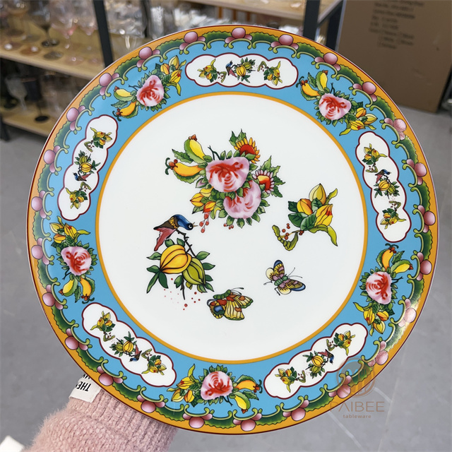 Chinese Style Floral Pattern Round Decorative Plate Traditional Chinese Aesthetic Party Furniture Decoration