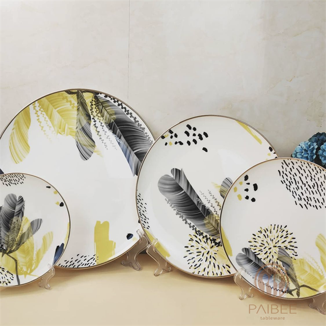 Banana Leaf Pattern Bone China Dinner Plate Plant Elegant Ceramic Plate