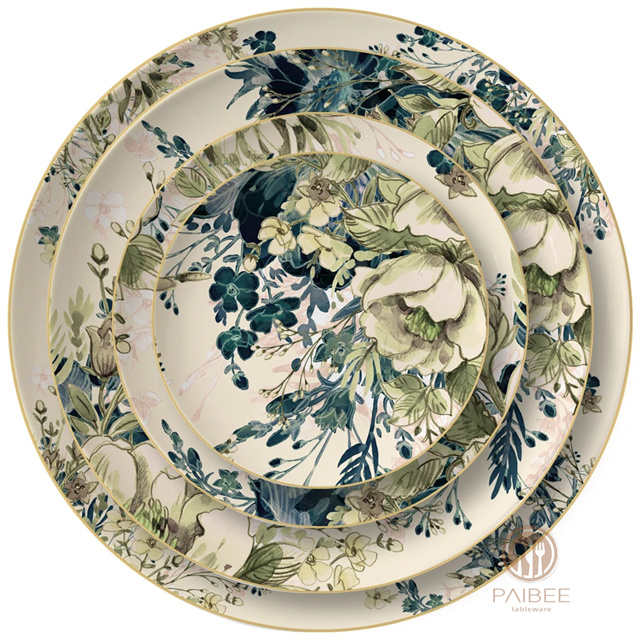 Luxury Gold Rim Dubai Dinnerware Bone China Dinner Set For Wedding Party Charger Plates Fine Bone China Dish