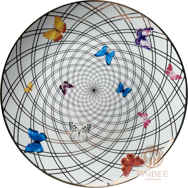 Golden Butterfly Dance bone china dinner plate