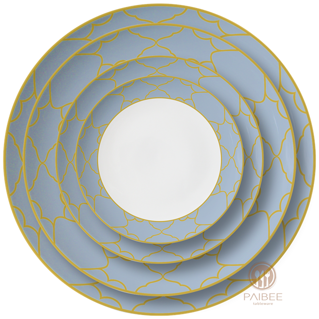 Western-style Pattern Household Bone China Set Pattern Ceramic Four-piece Hotel Wedding Dinner Plate