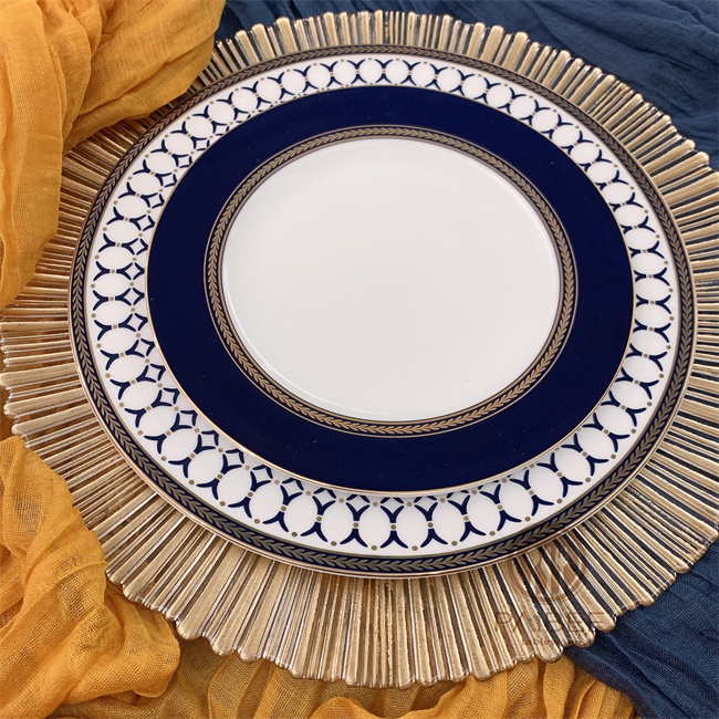 Blue Pattern Bone China Ceramic Charger Plate for Wedding Hotel Party