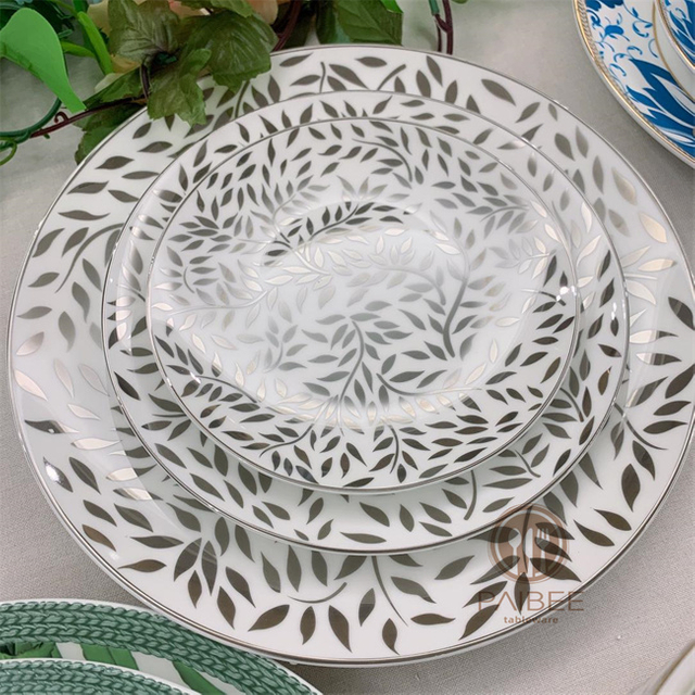 Royal White Silver-Leaf Dinnerware Set for Wedding