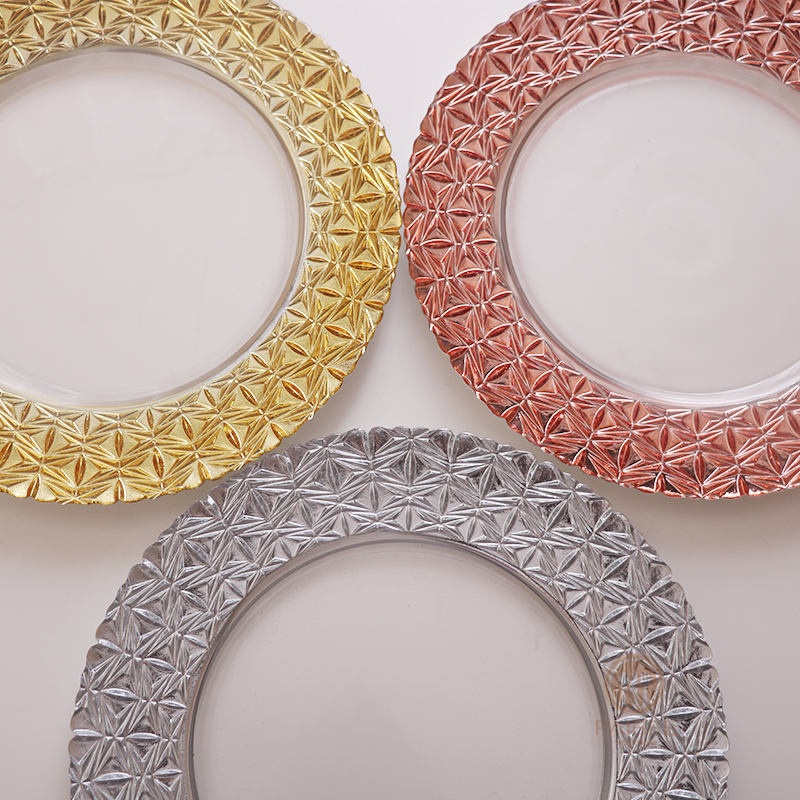 Multi-Color Starburst Rim Crystal Glass Charger Plate with Custom Options