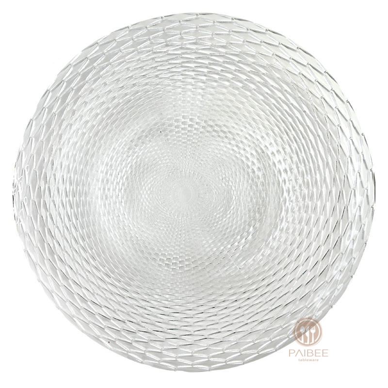 Multi-Color Spiral Weave Pattern Crystal Glass Charger Plate with Custom Options