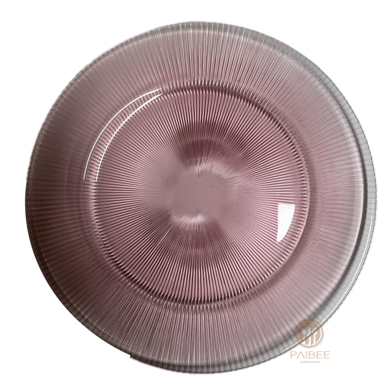 Multi-Color Gradient Radiant Ribbed Crystal Glass Charger Plate with Custom Options