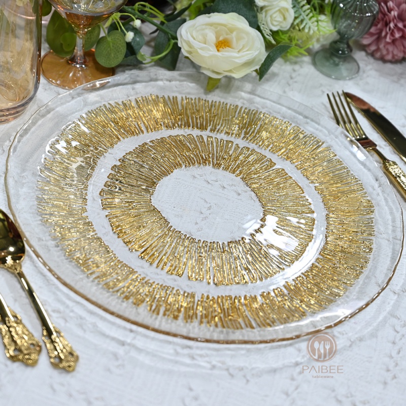 Multi-Color Concentric Brush Stroke Crystal Glass Charger Plate with Custom Options