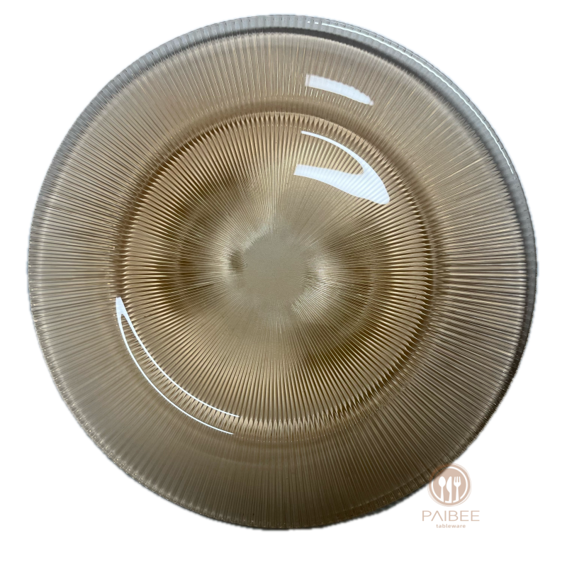 Multi-Color Gradient Radiant Ribbed Crystal Glass Charger Plate with Custom Options