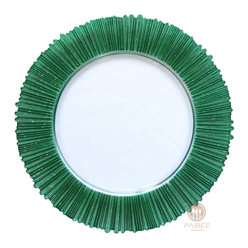 Multi-Color Fluted Rim Crystal Glass Charger Plate with Custom Options