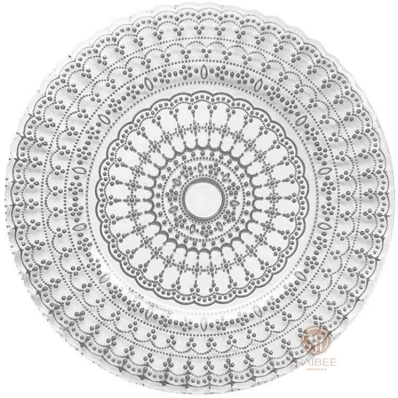 Multi-Color Lace Mandala Pattern Crystal Glass Charger Plate with Custom Options