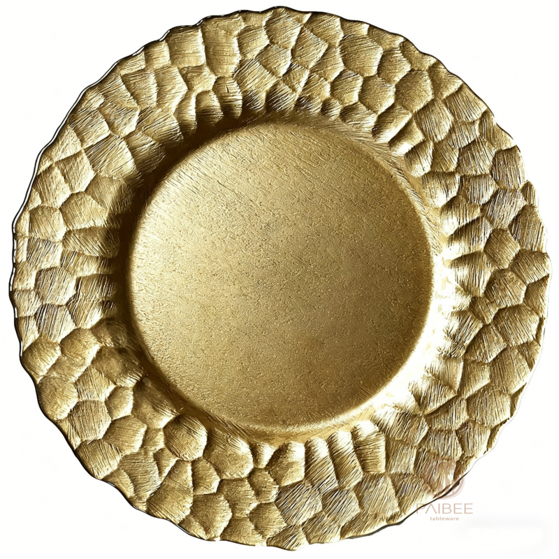 Multi-Color Hammered Rim Crystal Glass Charger Plate with Custom Options