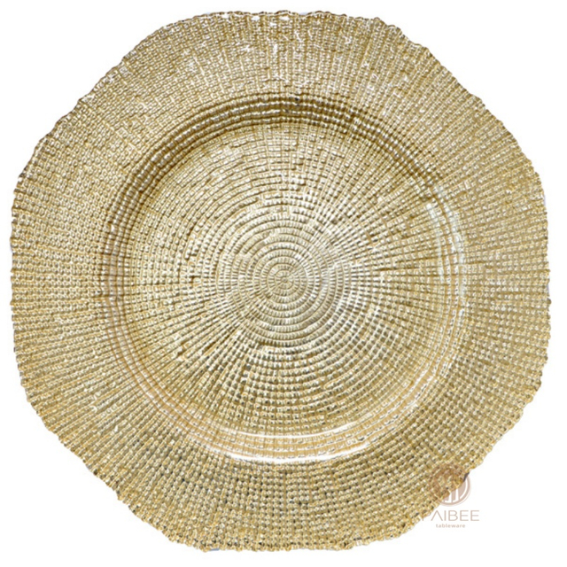 Multi-Color Concentric Dot Texture Crystal Glass Charger Plate with Custom Options