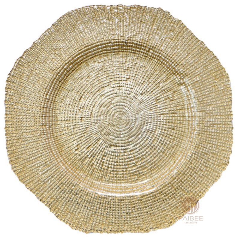 Multi-Color Concentric Dot Texture Crystal Glass Charger Plate with Custom Options