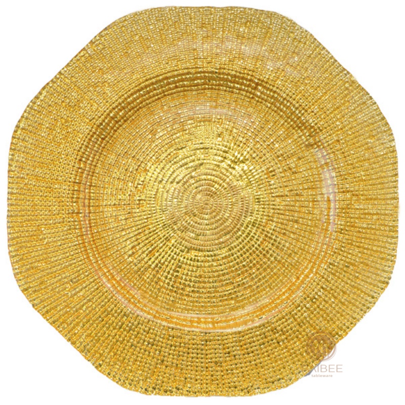 Multi-Color Concentric Dot Texture Crystal Glass Charger Plate with Custom Options