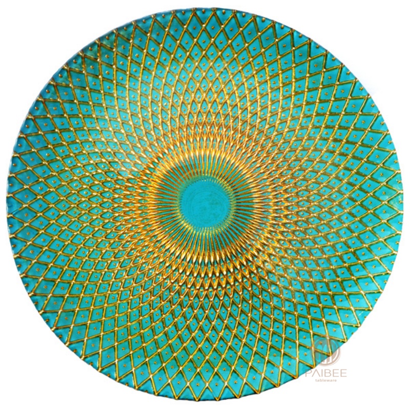Multi-Color Radiant Diamond Lattice Crystal Glass Charger Plate with Custom Options