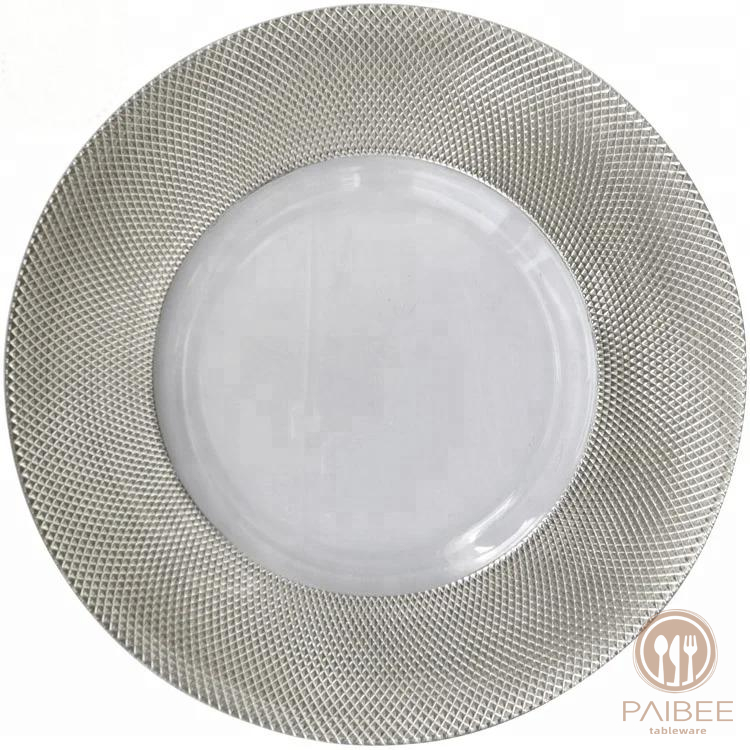 13 Inches Gold Rimmed Glass Underplates Wedding Decorative Wedding Dinner Plate Charger Plates For Party