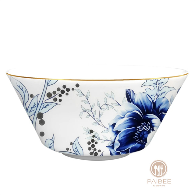 BLUE Factory Custom Print Pattern Ceramic Dinnerware Plate Hotel Gold Rim Charger Plate Bone China Dinner Plate Set For Restaurant