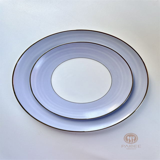 Simple multi-colored bone china plate with gold rim