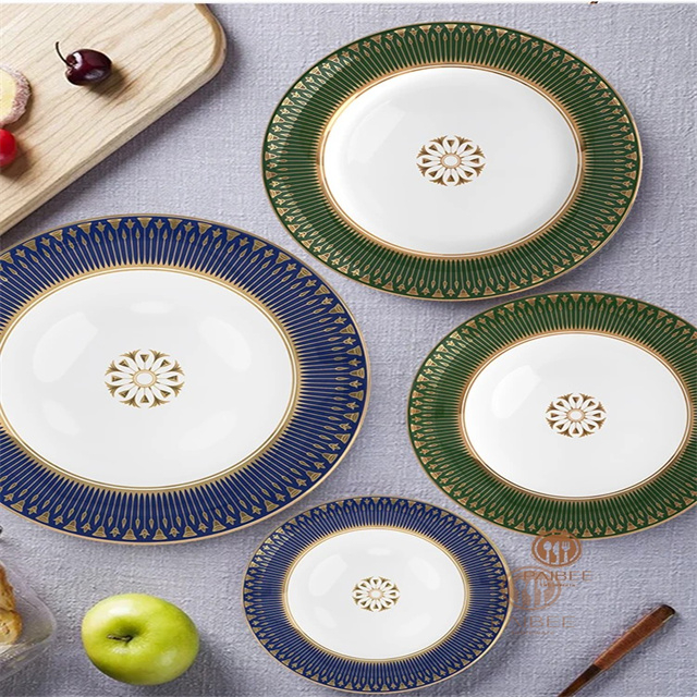 Classic Blue Bone China Dishes Porcelain Dinnerware Set With Cup&amp;saucer Gold Rim Dinner Plate For Wedding Party
