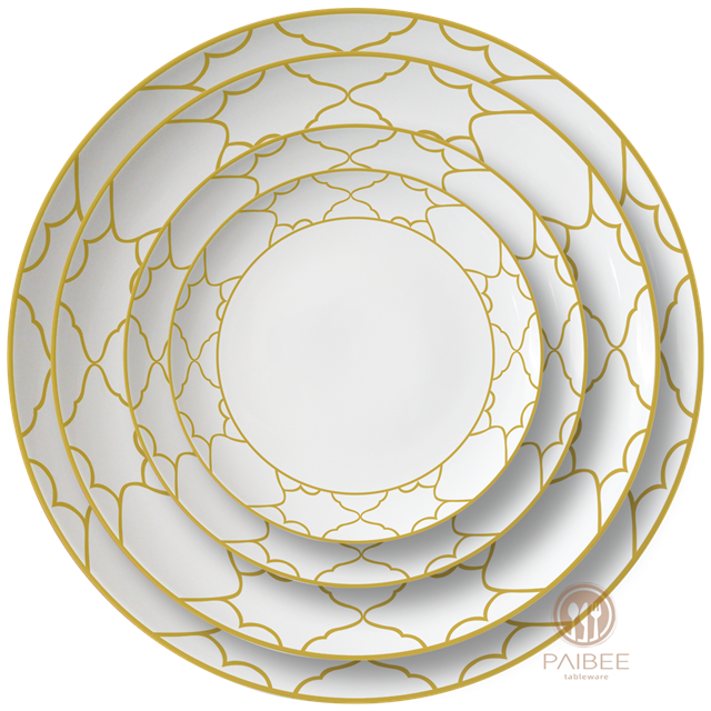 Western-style Pattern Household Bone China Set Pattern Ceramic Four-piece Hotel Wedding Dinner Plate