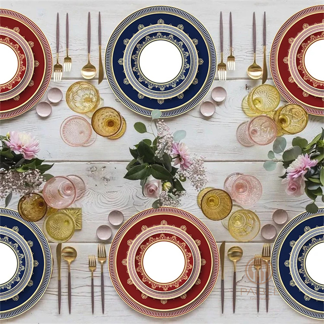 BLUE Bone China Dinnerware Set 4pcs Plate Set Red Danube Ceramic Tableware Wedding Charger Plate