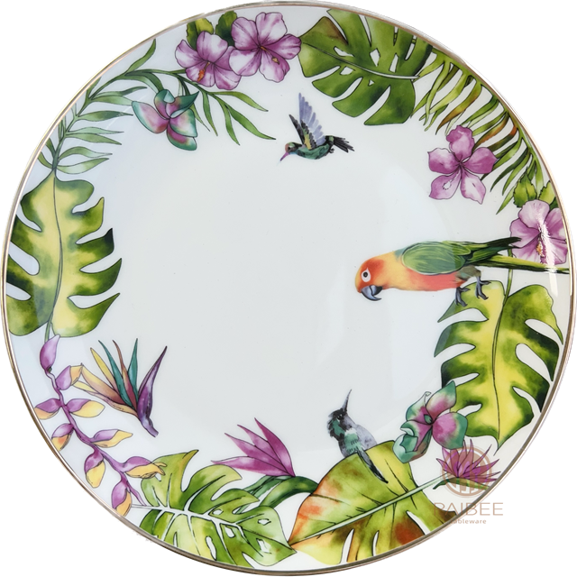 Hot Sale Parrot Bone China Tableware Gold Edge Bone China Plate