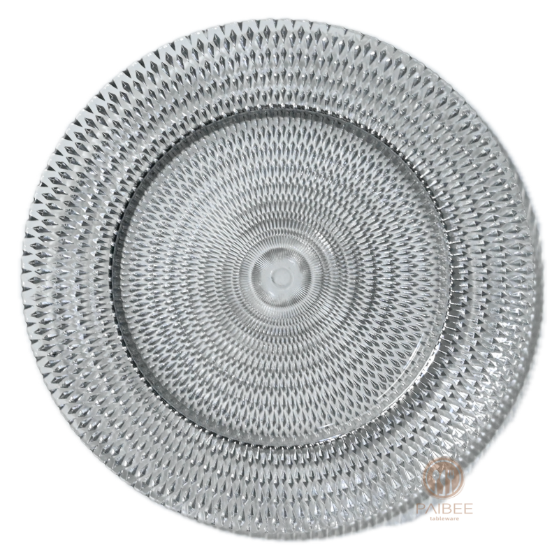 Multi-Color Diamond-Cut Sunburst Crystal Glass Charger Plate with Custom Options