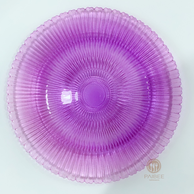 Multi-Color Radiant Vertical Ribbed Crystal Glass Charger Plate with Custom Options