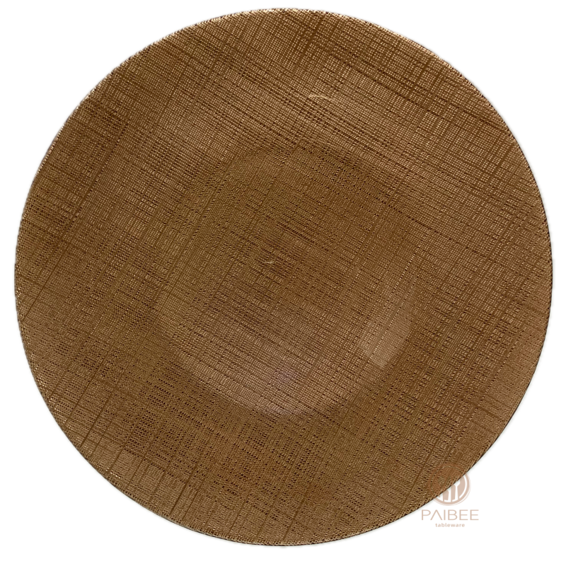 Multi-Color Linen Weave Pattern Crystal Glass Charger Plate with Custom Options