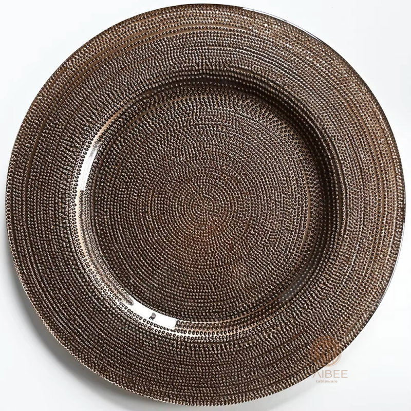 Multi-Color Concentric Dot Pattern Crystal Glass Charger Plate with Custom Options