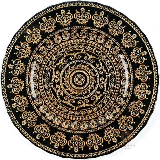 Multi-Color Baroque Ornate Crystal Glass Charger Plate with Custom Options