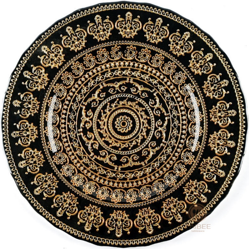 Multi-Color Baroque Ornate Crystal Glass Charger Plate with Custom Options