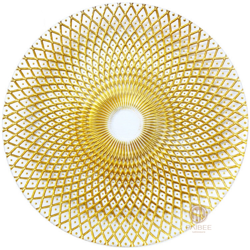 Multi-Color Radiant Diamond Lattice Crystal Glass Charger Plate with Custom Options
