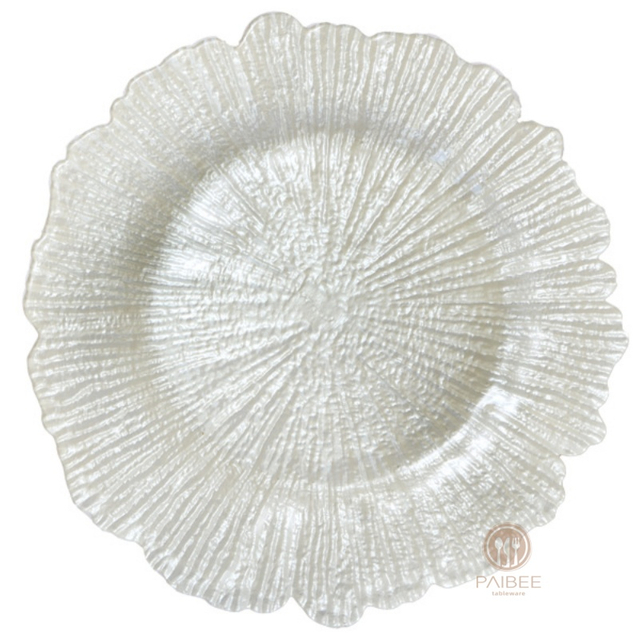 Multi-Color Coral Textured Crystal Glass Charger Plate with Custom Options