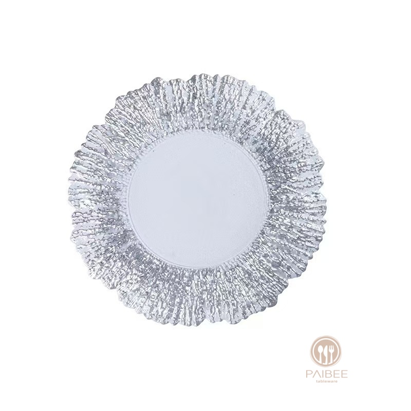 Multi-Color Radiant Metallic Rim Crystal Glass Charger Plate with Custom Options
