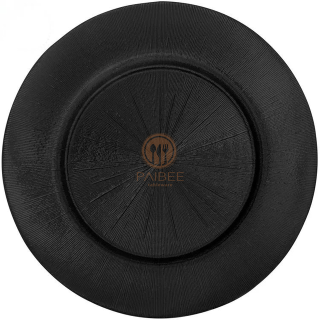 PB-7133-Black Vintage Glass Charger Plates Wholesale Black Glass Charger Plates Wedding 13inch