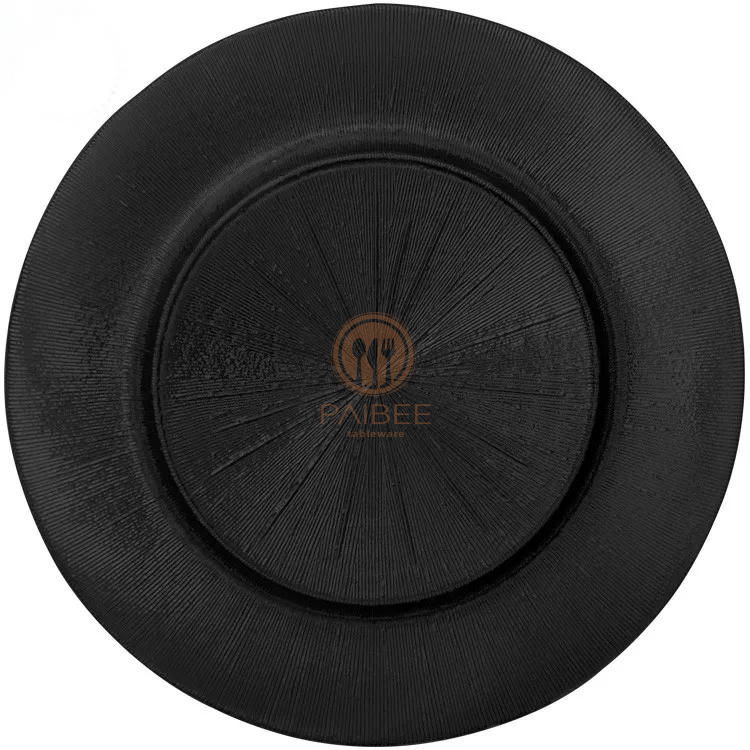 PB-7133-Black Vintage Glass Charger Plates Wholesale Black Glass Charger Plates Wedding 13inch