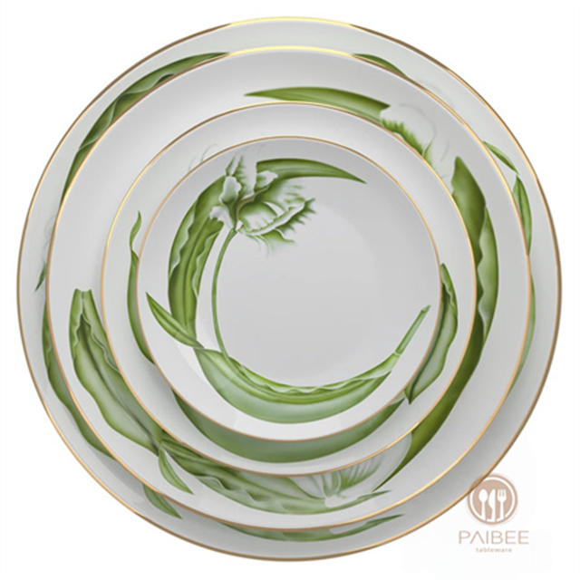 Gold Rim Dinner Plate Tableware Fine China Colorful Dinnerware Sets For Party