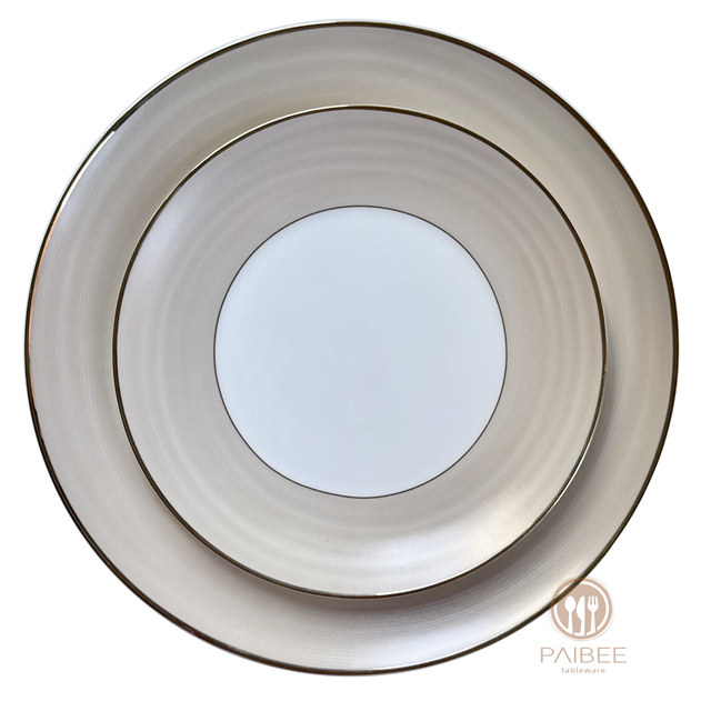 Simple multi-colored bone china plate with gold rim