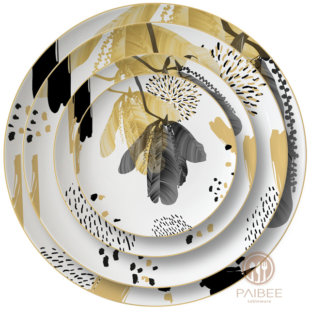 Banana Leaf Pattern Bone China Dinner Plate Plant Elegant Ceramic Plate