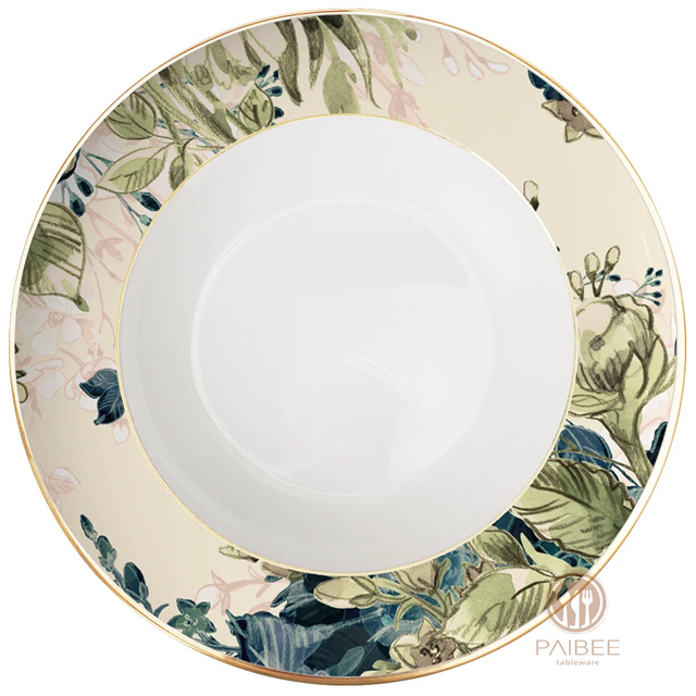 Luxury Gold Rim Dubai Dinnerware Bone China Dinner Set For Wedding Party Charger Plates Fine Bone China Dish