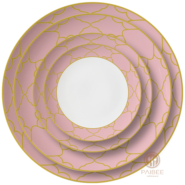 Western-style Pattern Household Bone China Set Pattern Ceramic Four-piece Hotel Wedding Dinner Plate