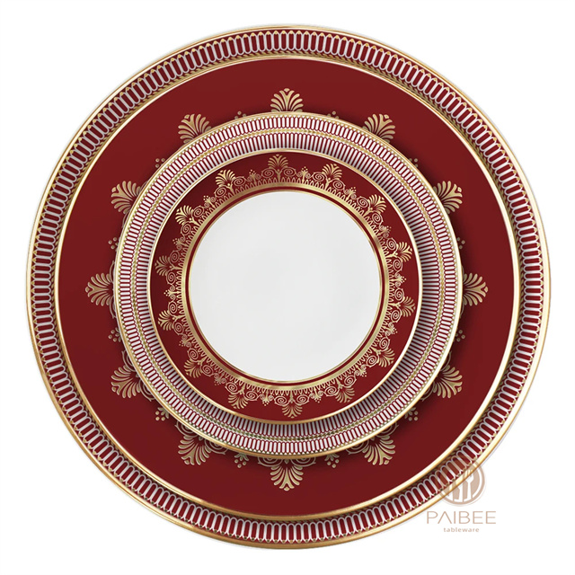 BLUE Bone China Dinnerware Set 4pcs Plate Set Red Danube Ceramic Tableware Wedding Charger Plate