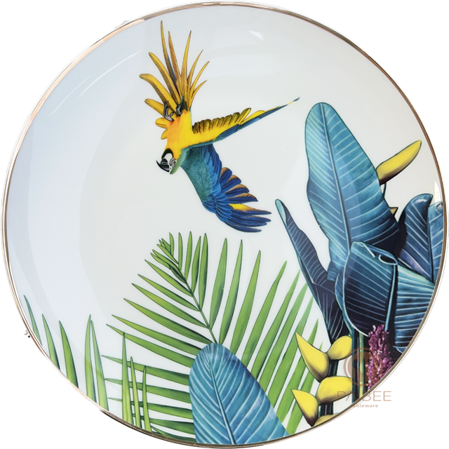 Hot Sale Parrot Bone China Tableware Gold Edge Bone China Plate