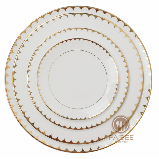 Gold Rimmed Bone China Dinner Charger Plate Set for Wedding