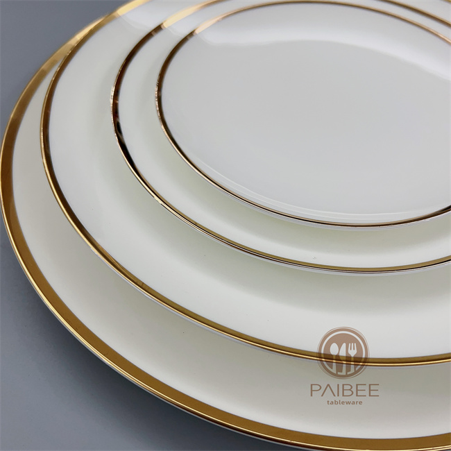 gold rim coupe dinner plate Luxurious Gold Rim China Collection White Dinner plate with gold rim