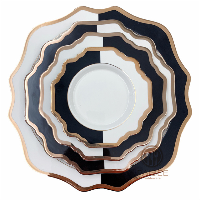 Half Black Half White Sunflower Bone China Plates for Wedding